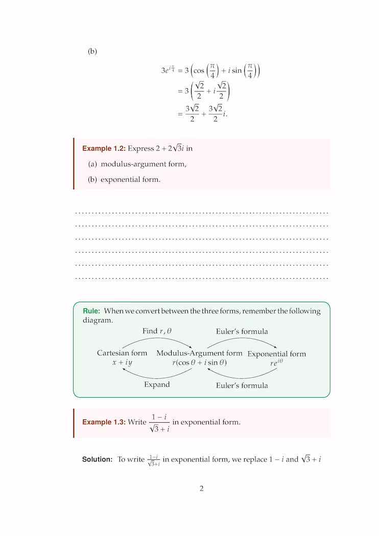 Page 2 of exponential form section in Complex Numbers.